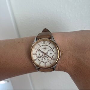 Fossil Two-Tone Gold and Brown Leather Women's Watch